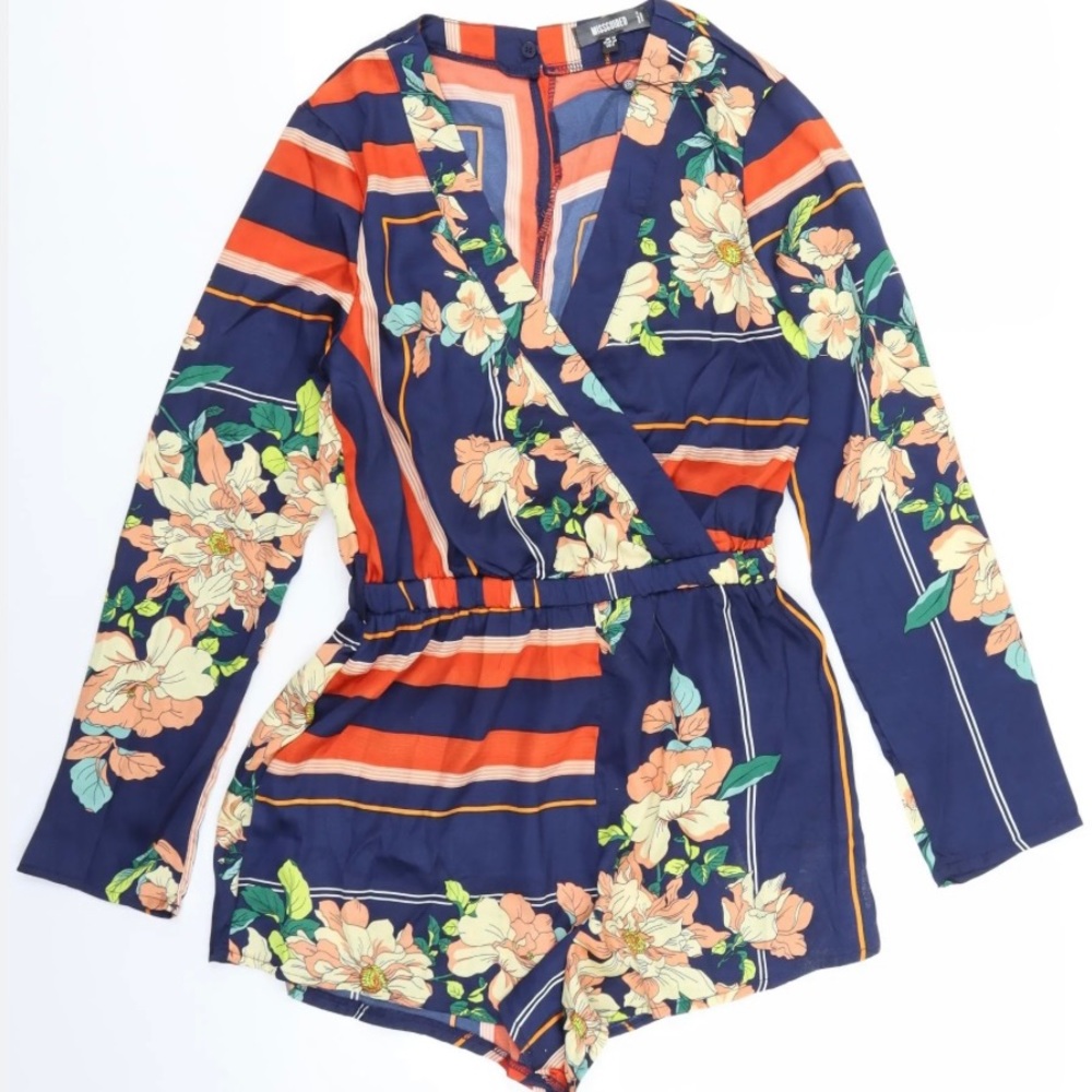 Misguided Women’s Silky Flare Sleeve Floral Playsuit One Piece sz 10 Romper